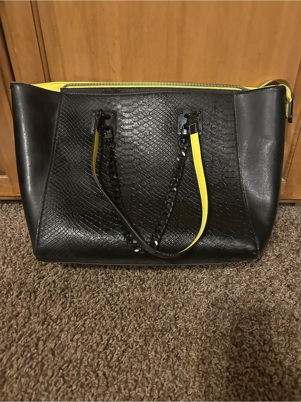 ALDO Black Tote with Yellow Trim